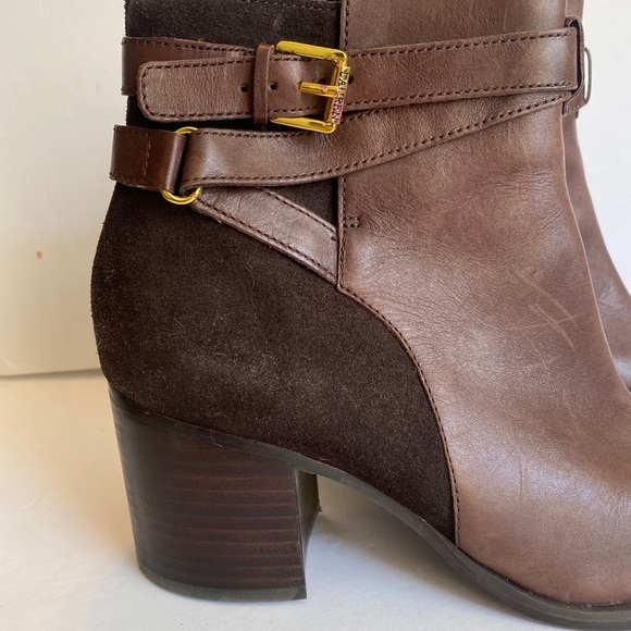 Lauren Ralph Lauren Brown Gersha Suede Leather Ankle Boot Buckle - Picture 4 of 8